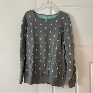 Old Navy Gray and Mint Polka Dot Pullover Sweater, size large, 100% cotton